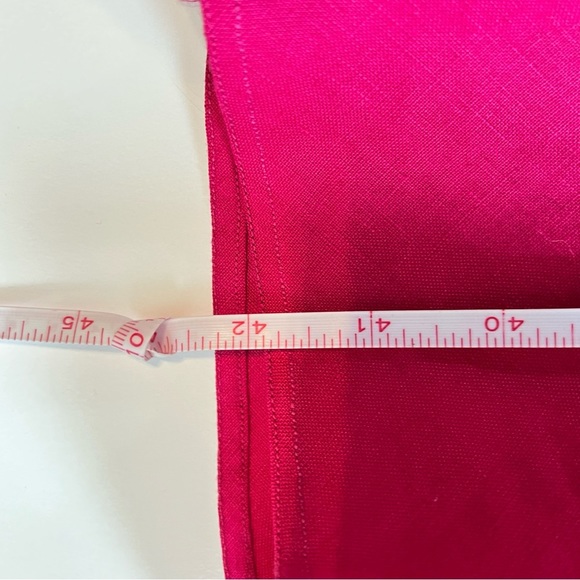 Vintage Pink V Neck Button Front Midi 100% Linen Dress Lace Slip Lining Large - Picture 10 of 15